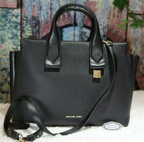 michael kors rollins large satchel black|michael kors leather satchel large.